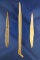 Set of three bone artifacts including two projectile points and an Awl, found in Alaska.