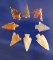 Set of eight assorted Columbia River Gempoints found in Washington, largest is 15/16