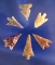Set of 6 assorted Columbia River arrowheads found near Wishram, Washington near the Columbia.