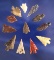 Set of 12 assorted Columbia River arrowheads  Wishram area of the Columbia River.