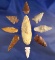 Set of nine assorted arrowheads and knives found in Washington, largest is 3 1/8