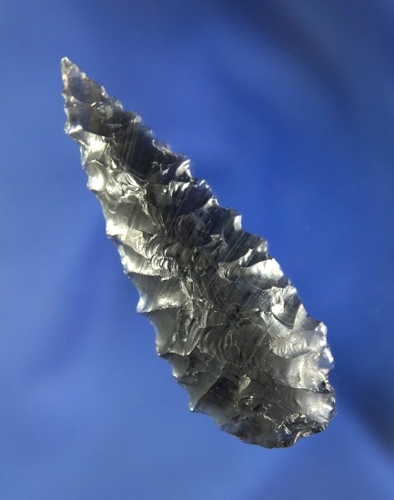 2 5/16" Cascade with nice serrations made from Obsidian found near Klamath Falls, Oregon.