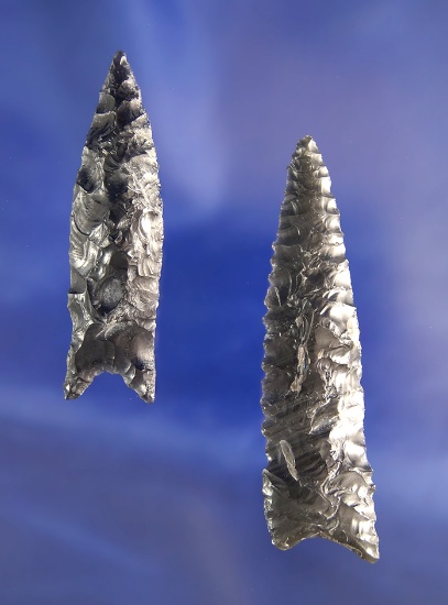 Pair of Obsidian Humboldt points made from Obsidian, largest is 2 9/16" found near Goose Lake, OR.