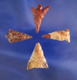 Set of four arrowheads in nice condition, largest is 1 1/8