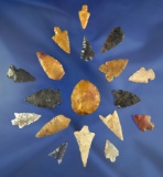 Group of 18 assorted Columbia River arrowheads, some have damage. Largest is 1 1/4