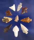 Set of 10 assorted Columbia River arrowheads found near Wishram, Washington