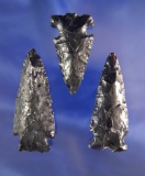 Set of three nicely made and well styled Obsidian arrowheads found near Fort Rock Oregon.