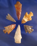Set of six arrowheads, largest is 2 1/16