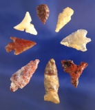 Set of 8 assorted Columbia River arrowheads found near Wishram, Washington near the Columbia Rvr.