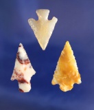 Set of three colorful Columbia River arrowheads, largest is 1 1/8