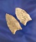 Pair of Paleo Unfluted/fluted points found at the Peterson Site, Portage River,  Ottawa Co., Ohio.