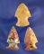 3 Hopewell points found on the Dilley Farm in Licking Co., Ohio. Tan point is Ex. Dr. T. Hugh Young