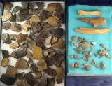 Pottery fragments, bone tools and arrowheads all found at the Reeves Site, Lake Co., Ohio.
