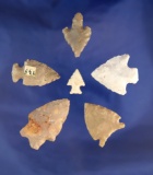 Group of 6 assorted Midwestern arrowheads.