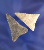 Pair of Triangular points found in Coshocton Co., Ohio. Ex. Gene Buehl collection.