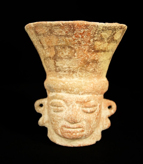 5 3/4" Tall Tiahuanaco Culture Human Face Effigy Kero.   Peru / Bolivia, circa AD 500-800. Schmitt C