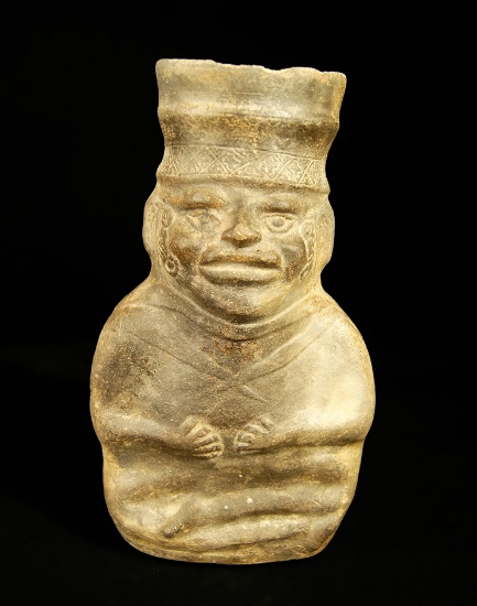 9" Tall Chimu Human Effigy Bottle   Peru, circa AD 1100-1400. Comes with a Schmitt COA.