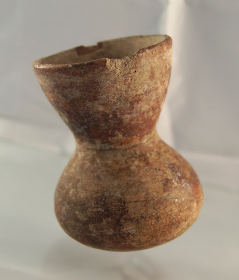 4 1/16" pre-Columbian flared neck jar found in Mesoamerica. Neck has been broken and glued tight