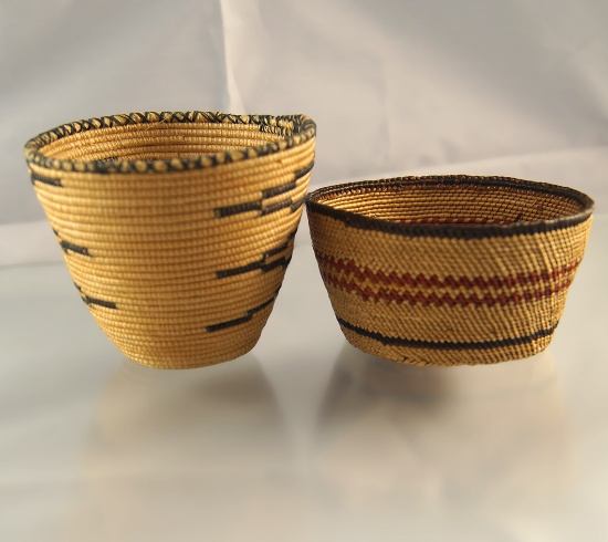 Pair of very tightly woven high-quality contemporary miniature baskets. Largest is 3 3/8" wide.