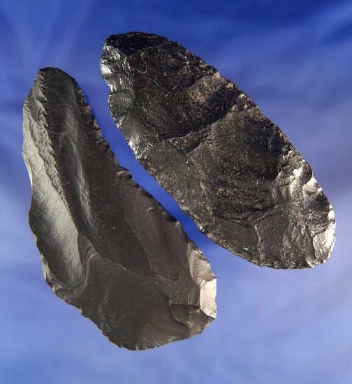 Pair of large blades found near Fort Rock, Oregon made from Obsidian, largest is 4 5/16".