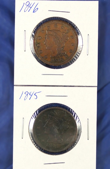 1845 and 1846 US Large Cents VF Details