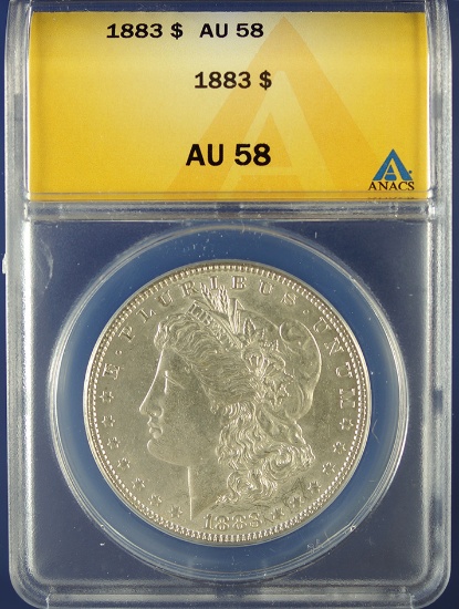 1883 Morgan Silver Dollar Certified AU 58 by ANACS