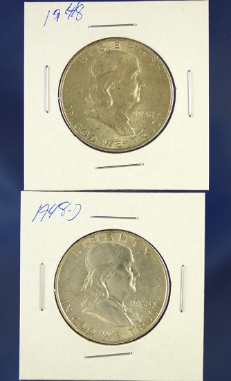 1948 and 1948-D Franklin Half Dollars AU