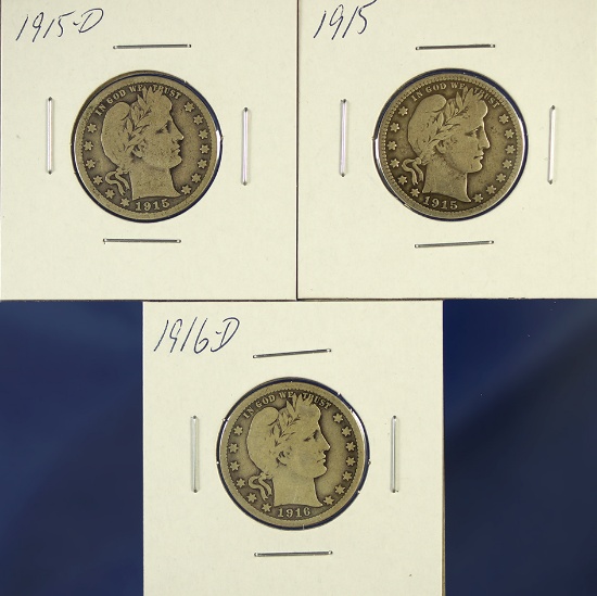 1915, 1915-D and 1916-D Barber Quarters G+-VG