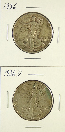 1936 and 1936-D Walking Liberty Half Dollars VF-XF