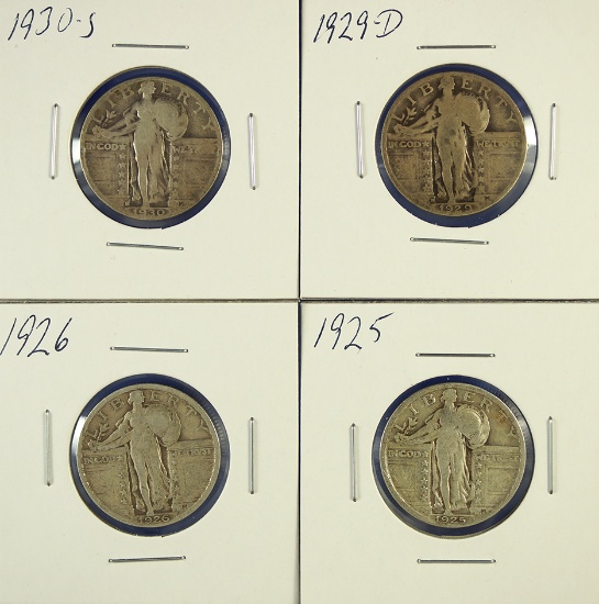 1925, 1926, 1929-D and 1930-S Standing Liberty Silver Quarters G-F