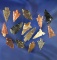 Set of 15 assorted arrowheads, largest is 1 3/16
