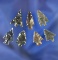 Set of seven assorted arrowheads, largest is 13/16