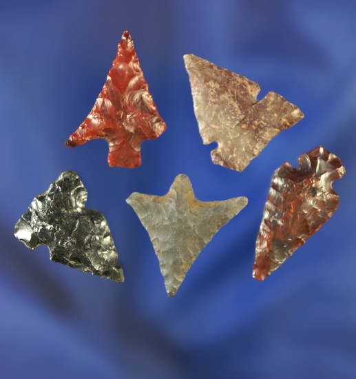 Set of five arrowheads, largest is 15/16".