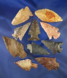 Set of 10 assorted arrowheads, largest is 1 15/16