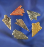 Set of six assorted arrowheads, largest is 1