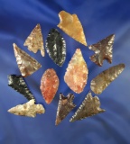 Set of 12 assorted arrowheads, largest is 1 11/16