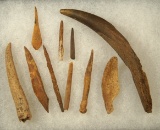 Group of 10 bone and antler relics, largest is 5 15/16