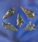 Set of five arrowheads and nice condition, largest is 15/16