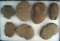 Set of seven notched stone net weights found near the snake River, Washington.