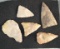 Set of five Midwestern triangular-shaped points and knives, largest is 2