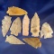 Set of eight assorted flint knives found in Missouri, largest is 2 3/4
