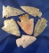 Set of six assorted Missouri arrowheads, one is broken and glued. Largest is 2 1/2