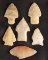 Set of six Midwestern arrowheads and nice condition, largest is 2 3/16