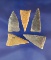 Set of five will made and nicely flaked Triangle points found in Kentucky, largest is 1 3/8