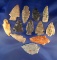 Set of 12 assorted arrowheads found in the Midwest, largest is 2