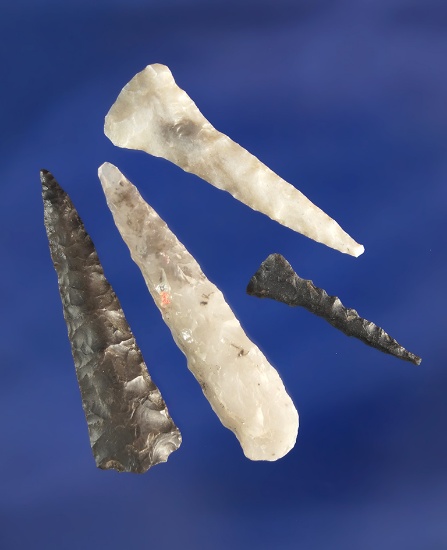 set of four well-made Flint drills found in Oregon, largest is 1 1/2".