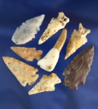 Set of seven arrowheads and one elk tooth found in the site near Vantage, Washington