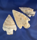 Set of three Missouri artifacts flaked from Jefferson City chert , largest is 3