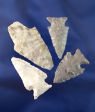 Set of four assorted Missouri arrowheads, largest is 2 1/4