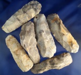 Group of six assorted Flint Celts found in Missouri, largest is 4 1/8
